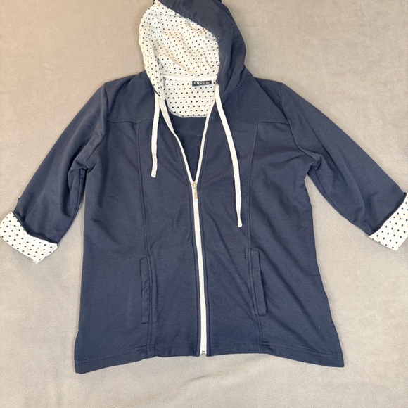 Onque Casuals Jackets & Blazers - Casual Women’s Jacket-Navy/White Polka Dot- Onque Casuals-Beach/Cruise/Resort- S